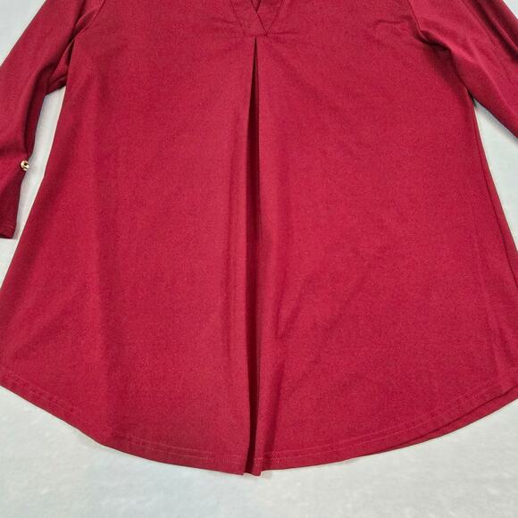 Gaharu Women's Whimsy Polyester Burgandy V-Neck 3/4 Sleeve Flowy Top XL - Picture 4 of 14